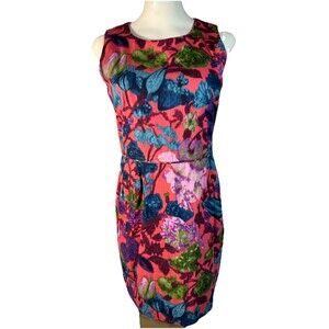 J Crew 100% Cotton Pink Floral Midi Dress Pleated Size 6